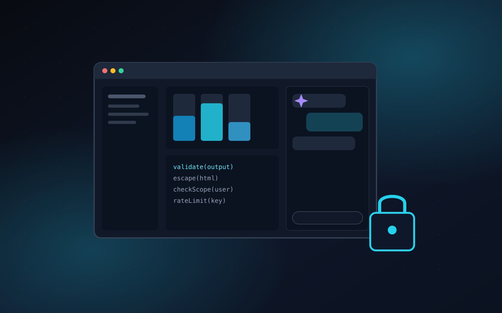 Web app with an AI assistant panel and a lock