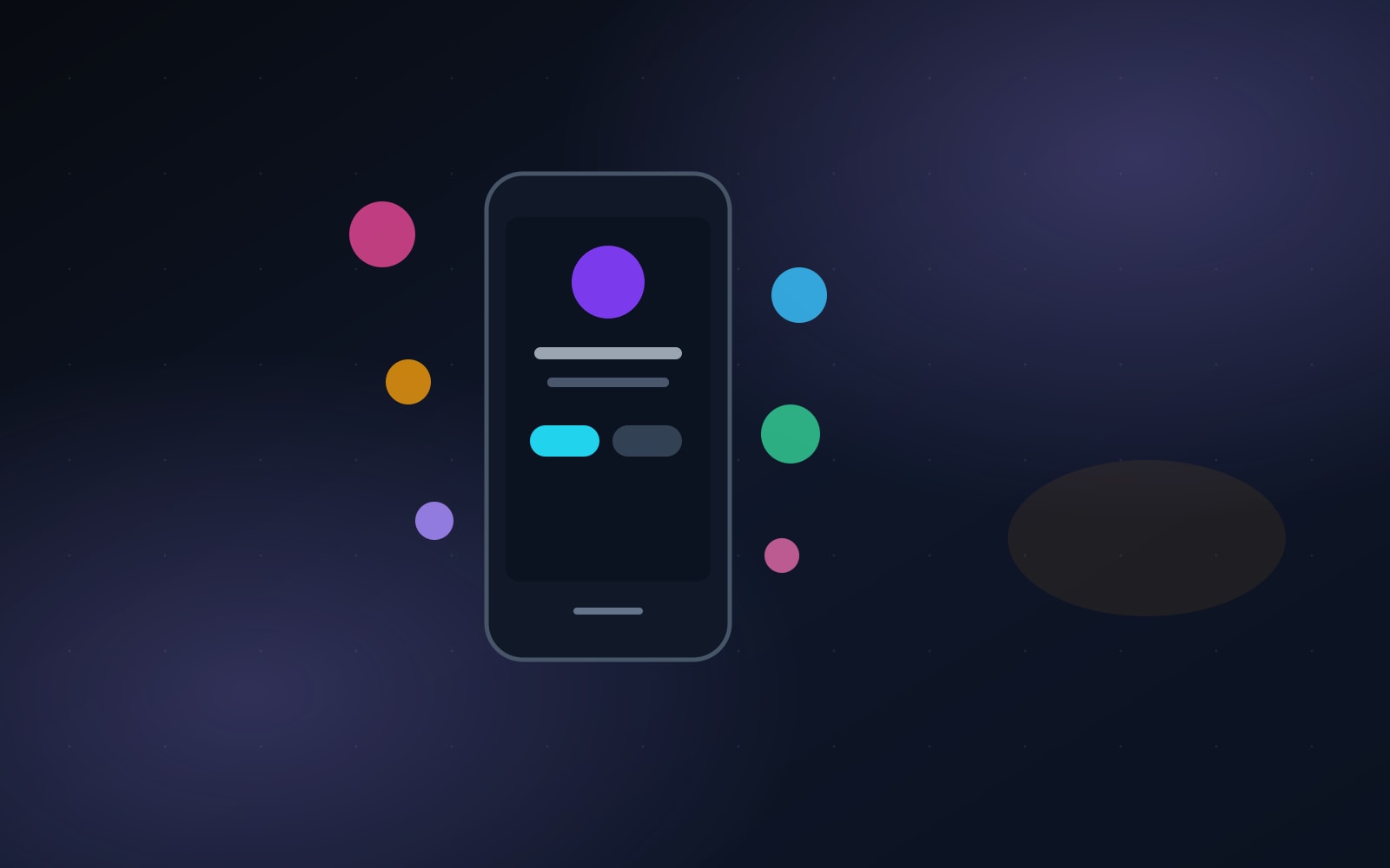 Phone mockup with social engagement bubbles