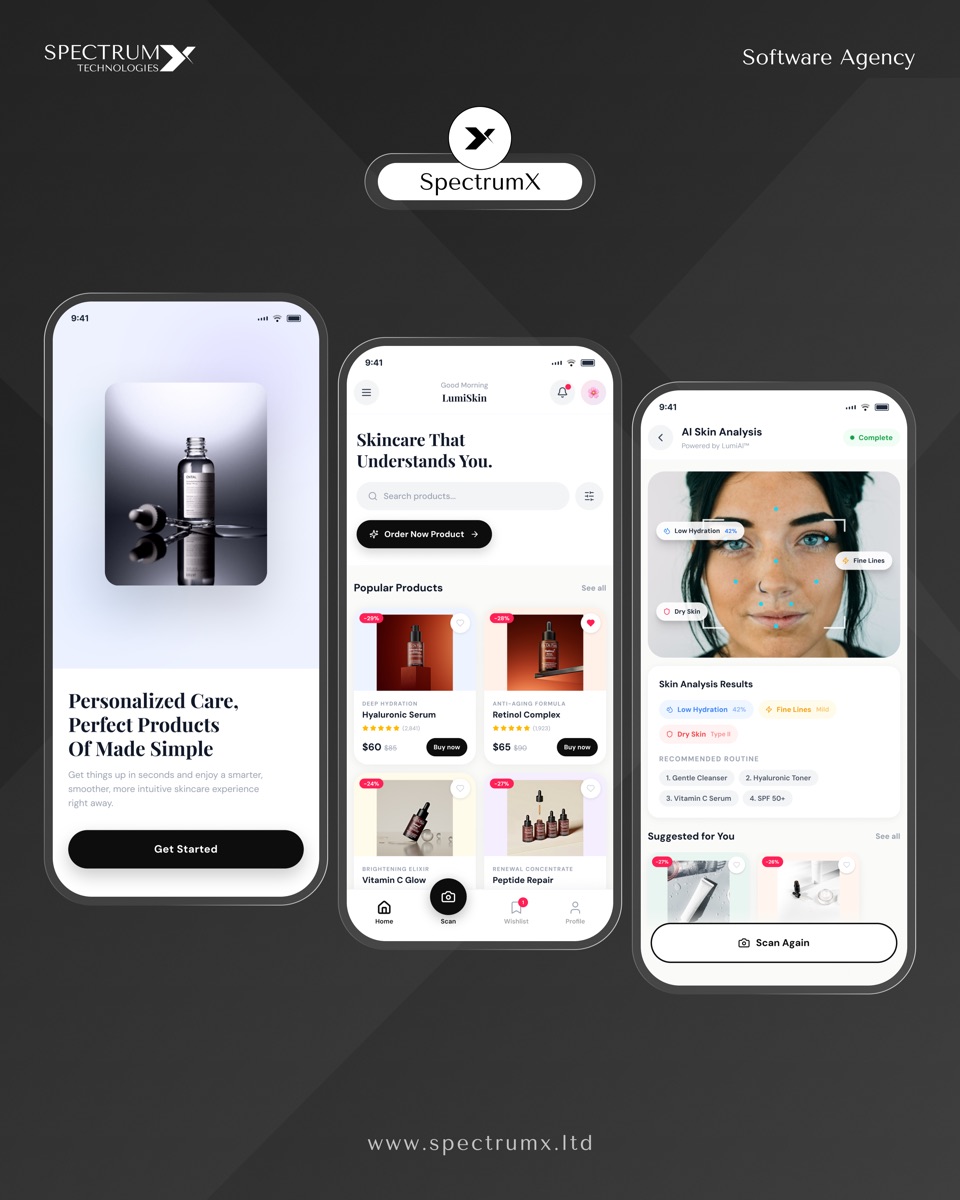 Lumiskin skincare AI app by SpectrumX